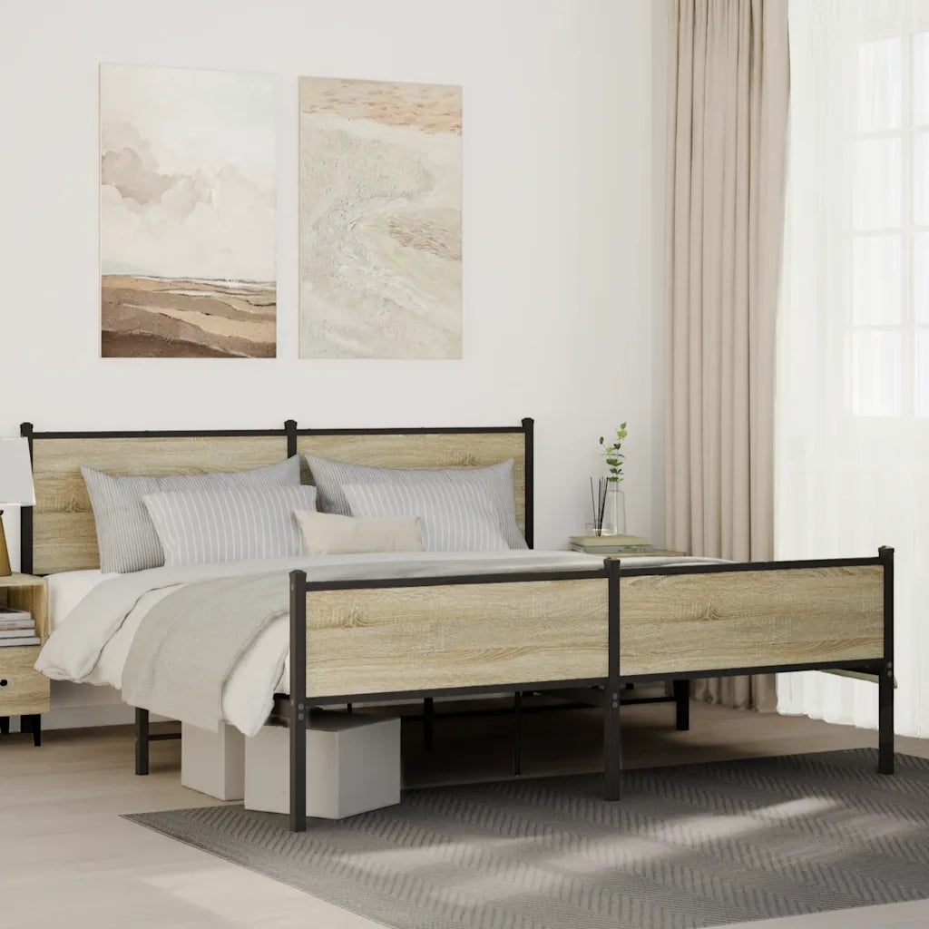 Letto matrimoniale | Letto per adulti | Giroletto senza Materaso in Metallo Rovere Sonoma 160x200 cm