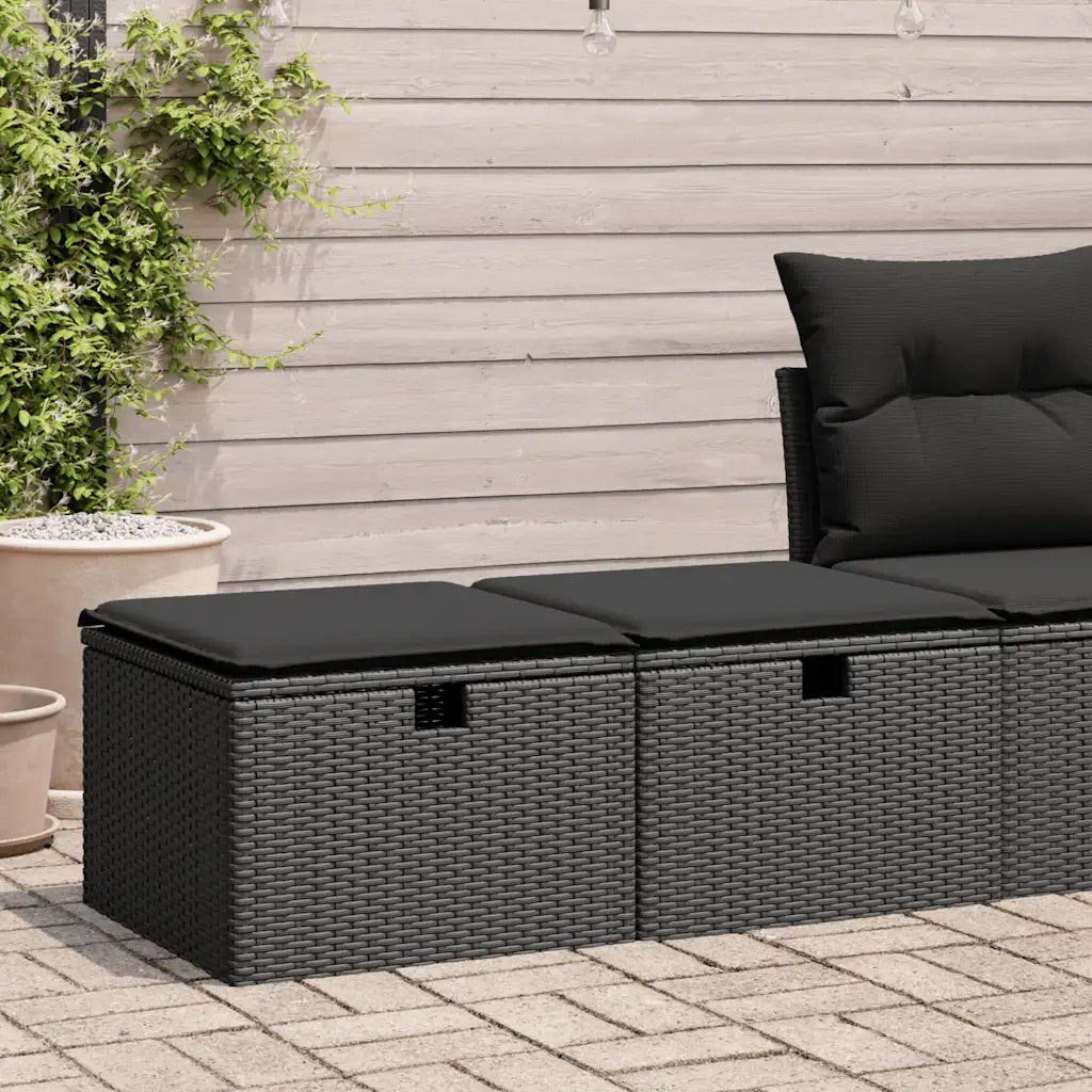 Set Divani da Giardino con Cuscini 2 pz | Set Salotto da Giardino Nero Polyrattan Acacia
