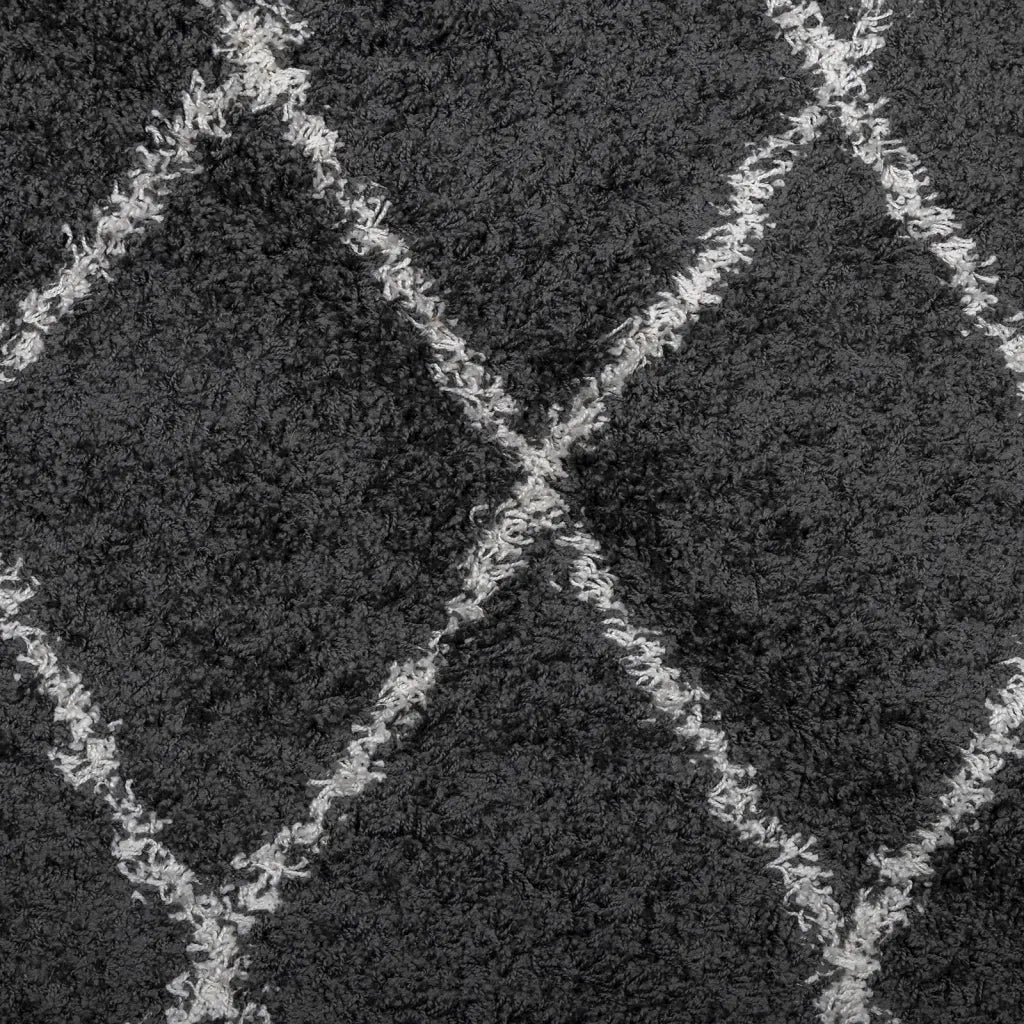 Tappeto Shaggy PAMPLONA a Pelo Lungo Nero e Crema 120x120 cm 375409