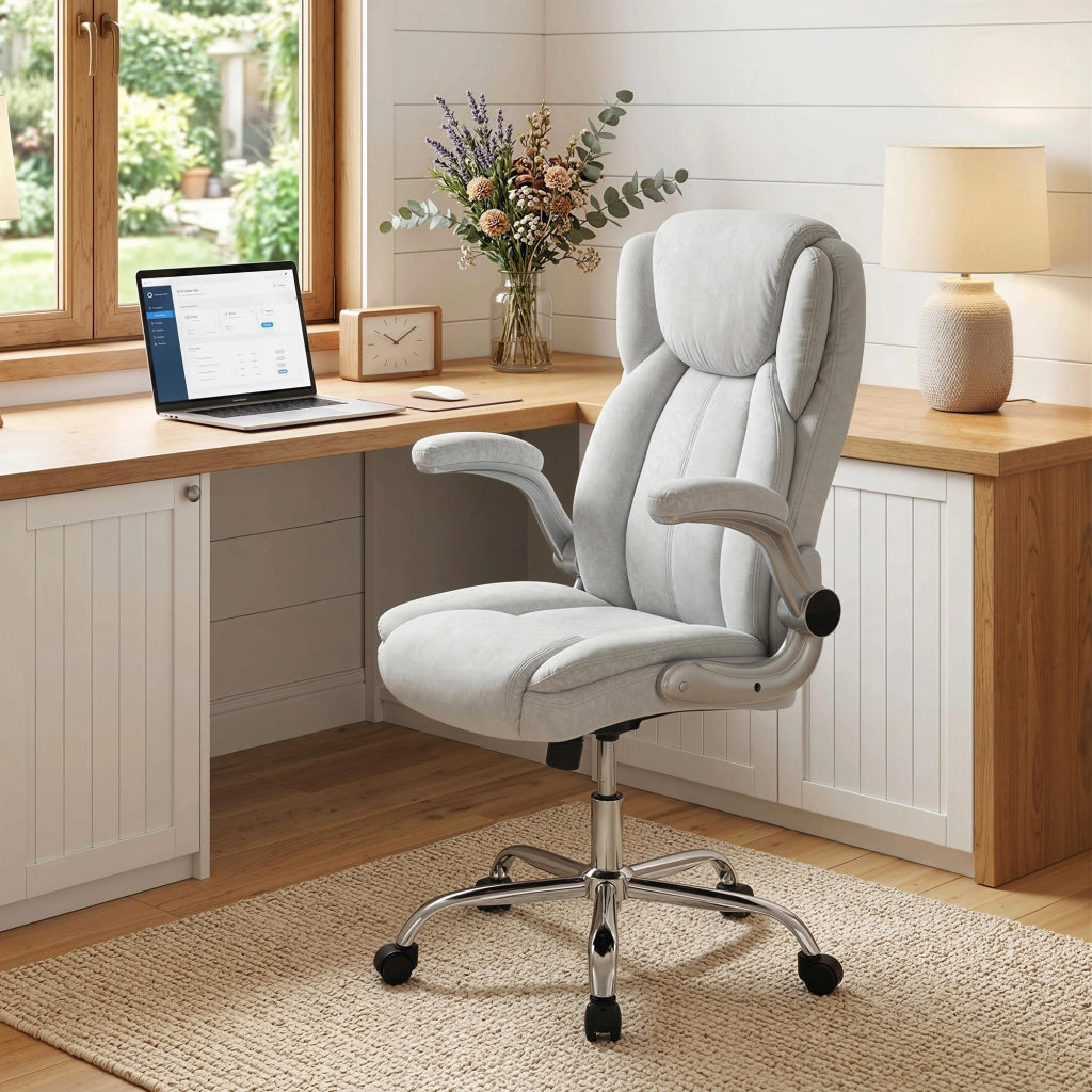 Sedia da Ufficio Ergonomica con Schienale Alto ¨C zephmum ¨C Braccioli Regolabili, Altezza Aggiustabile, Colore Crema