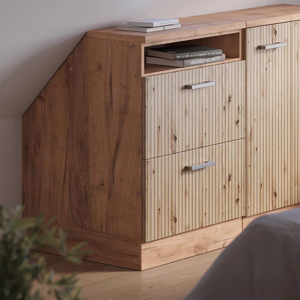 Mobile cucina sottotetto R-Line Rovere artigianale/Rovere dorato 60 cm con 2 cassetti, carcassa 60 cm profondità Vicco