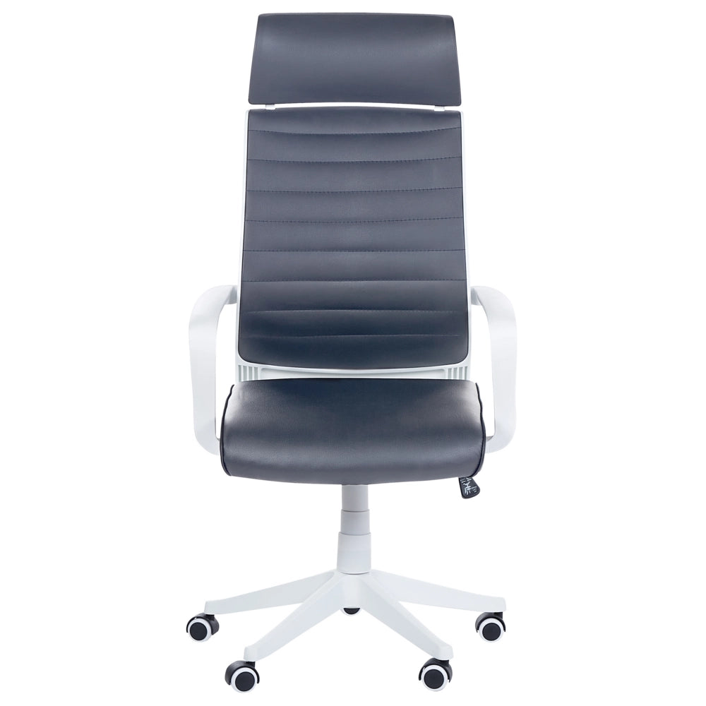 Sedia da Ufficio in Ecopelle Grigia e Bianca Girevole Alzata a Gas Regolabile in Altezza con Ruote Ergonomica Moderna