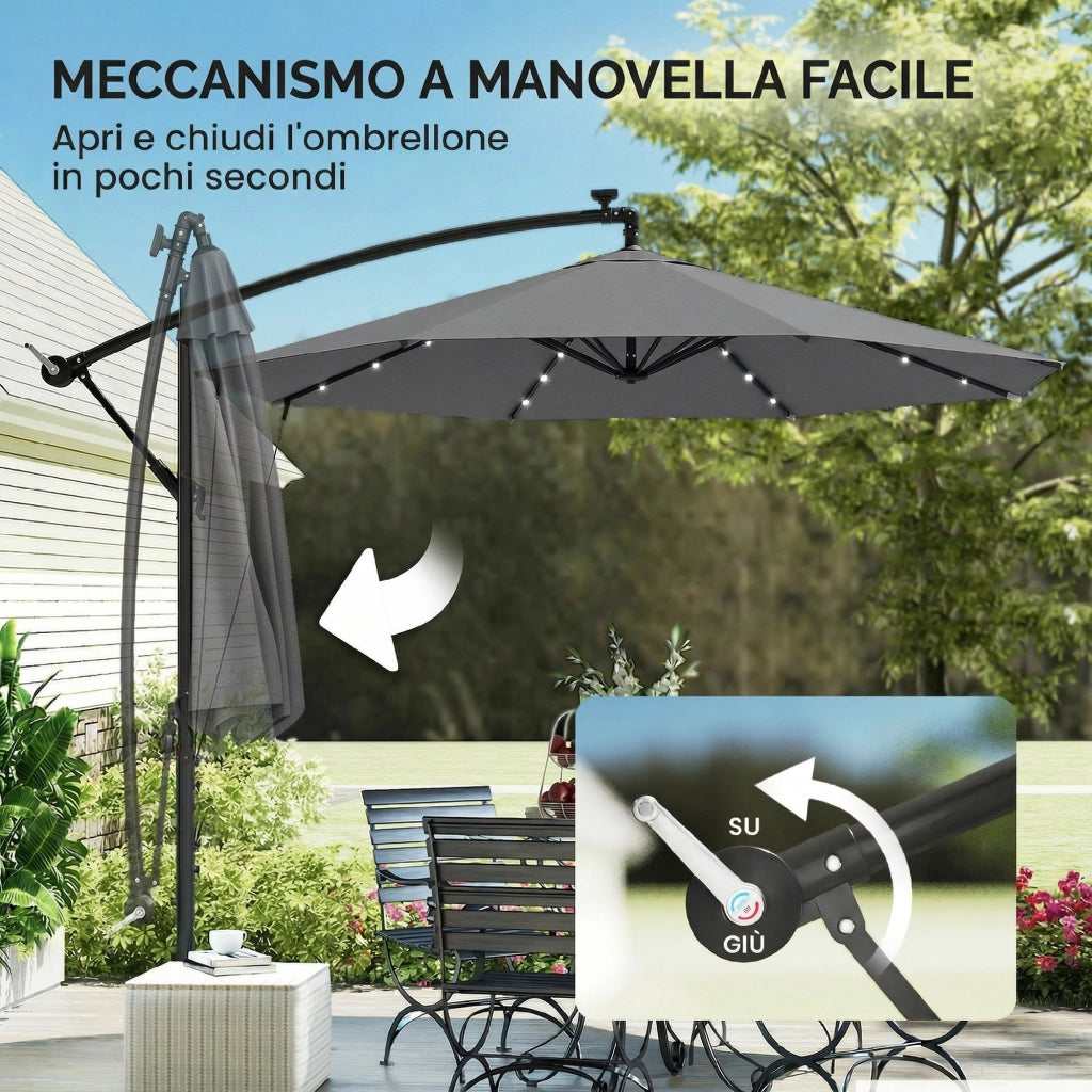Ombrellone a Sbalzo da Giardino 3 m con Luci LED Solari ¨C zephmum ¨C Grigio