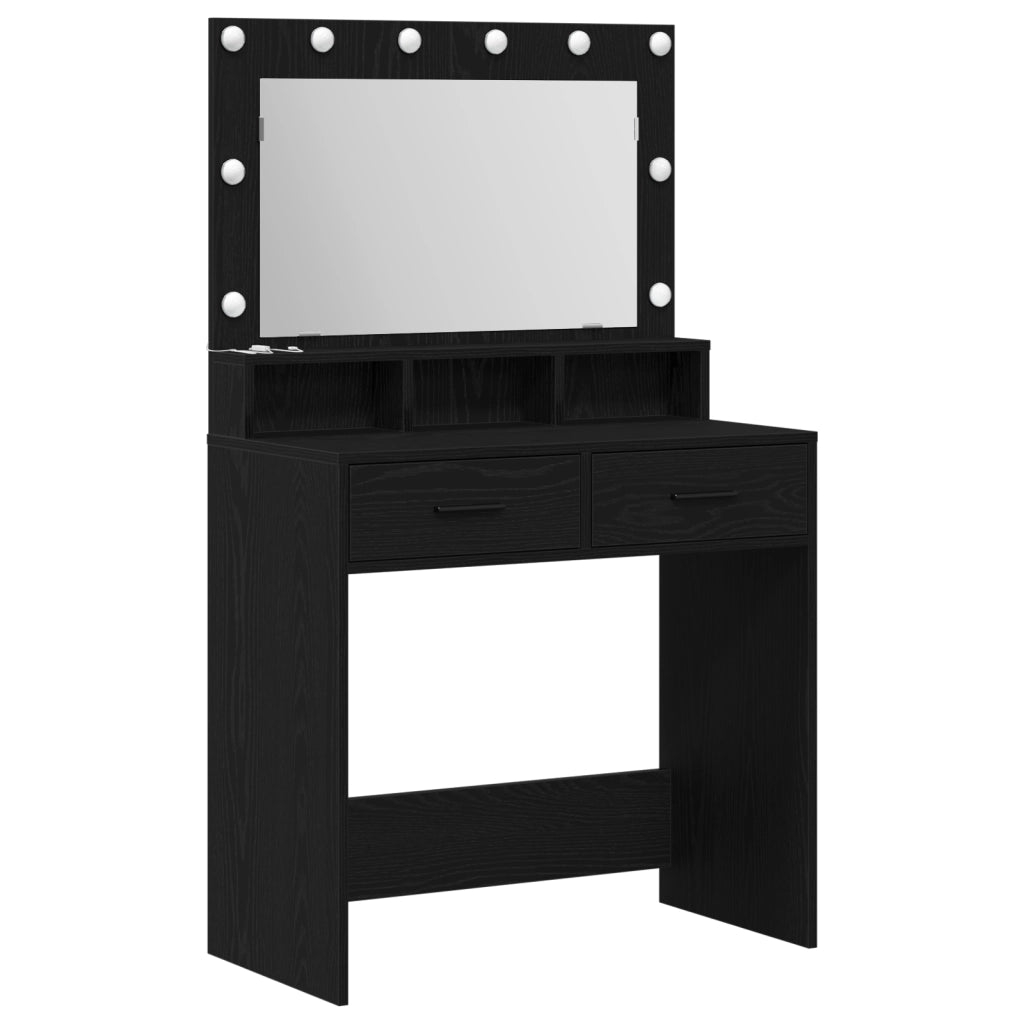 Tavolo da trucco con luci LED  - Nero Rovere 79x41x135 cm
