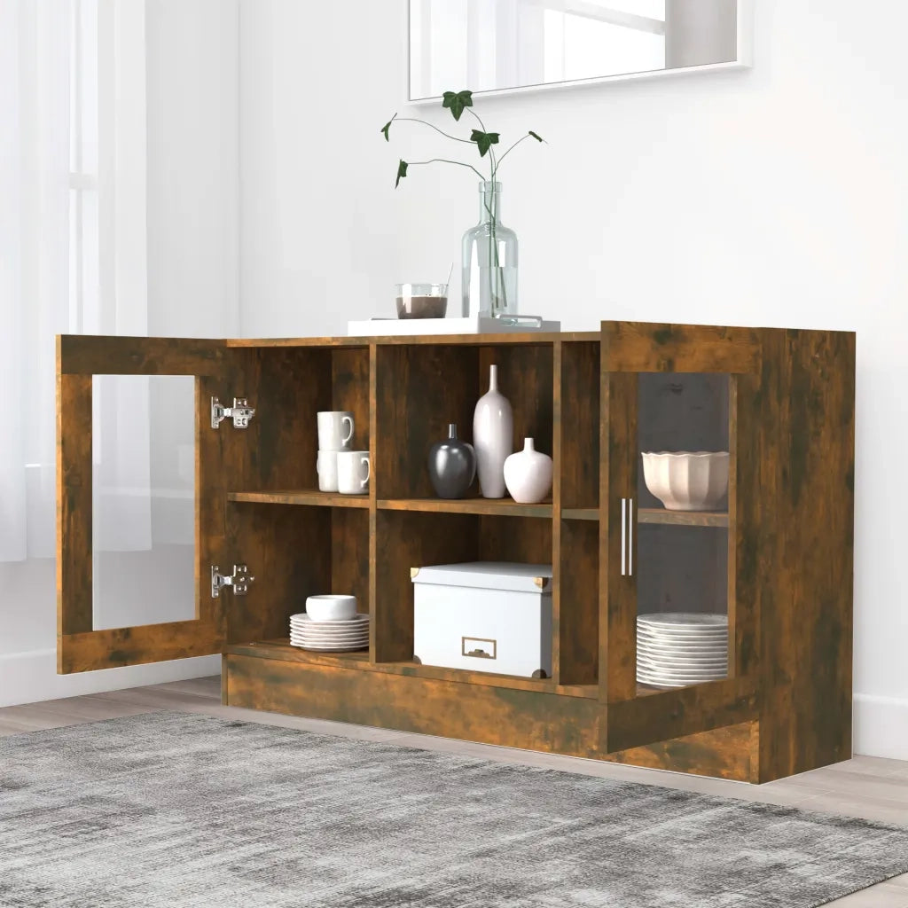 Mobile Vetrina Rovere Fumo 120x30,5x70 cm in Legno Multistrato 815627