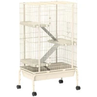 Gabbia per piccoli animali, Gabbia per animali domestici con 4 piani, ciotola per il cibo, bottiglia d'acqua, 88 x 48 x 150,5 cm, Beige
