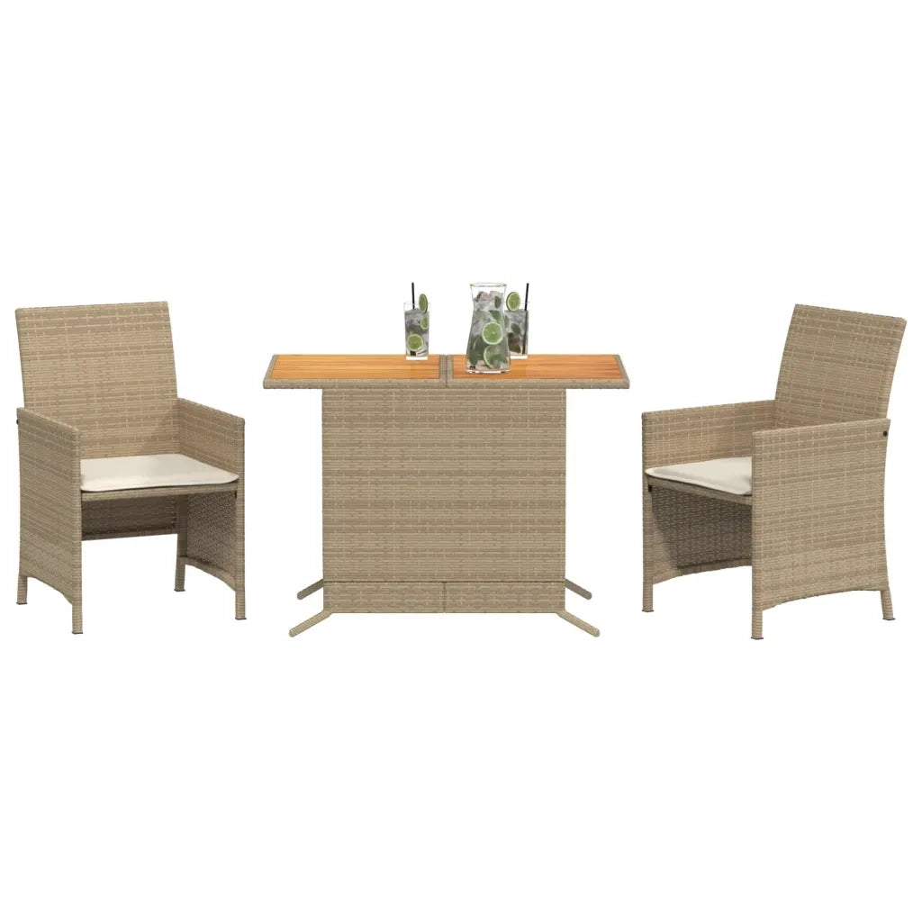 Set da BistrÃ² 3 pz con Cuscini Beige in Polyrattancod mxl 113634
