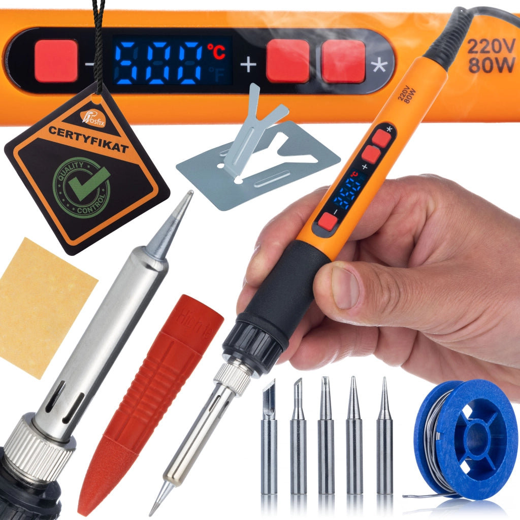 Saldatore Elettrica 80W Orange Mastiff – Display LCD, 6 Punte, Cavo 90cm | Temperatura 180-500°C