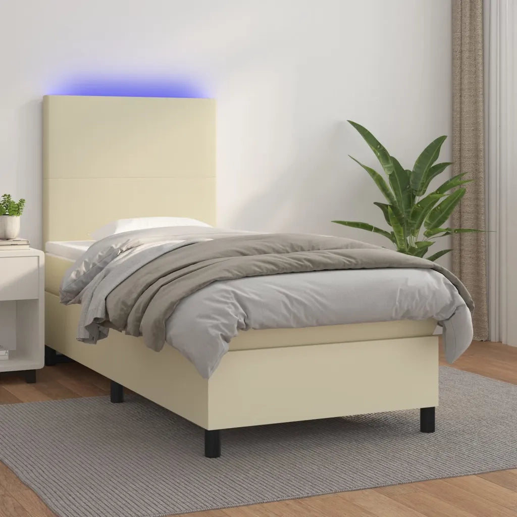 Giroletto a Molle con Materasso e LED Crema 90x190cm Similpelle cod mxl 55730