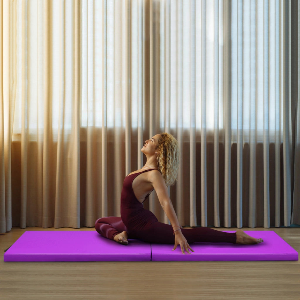 Tappetino yoga pieghevole materassino ginnastica spessore multifunzionale e antiscivolo 180x60x4cm Viola