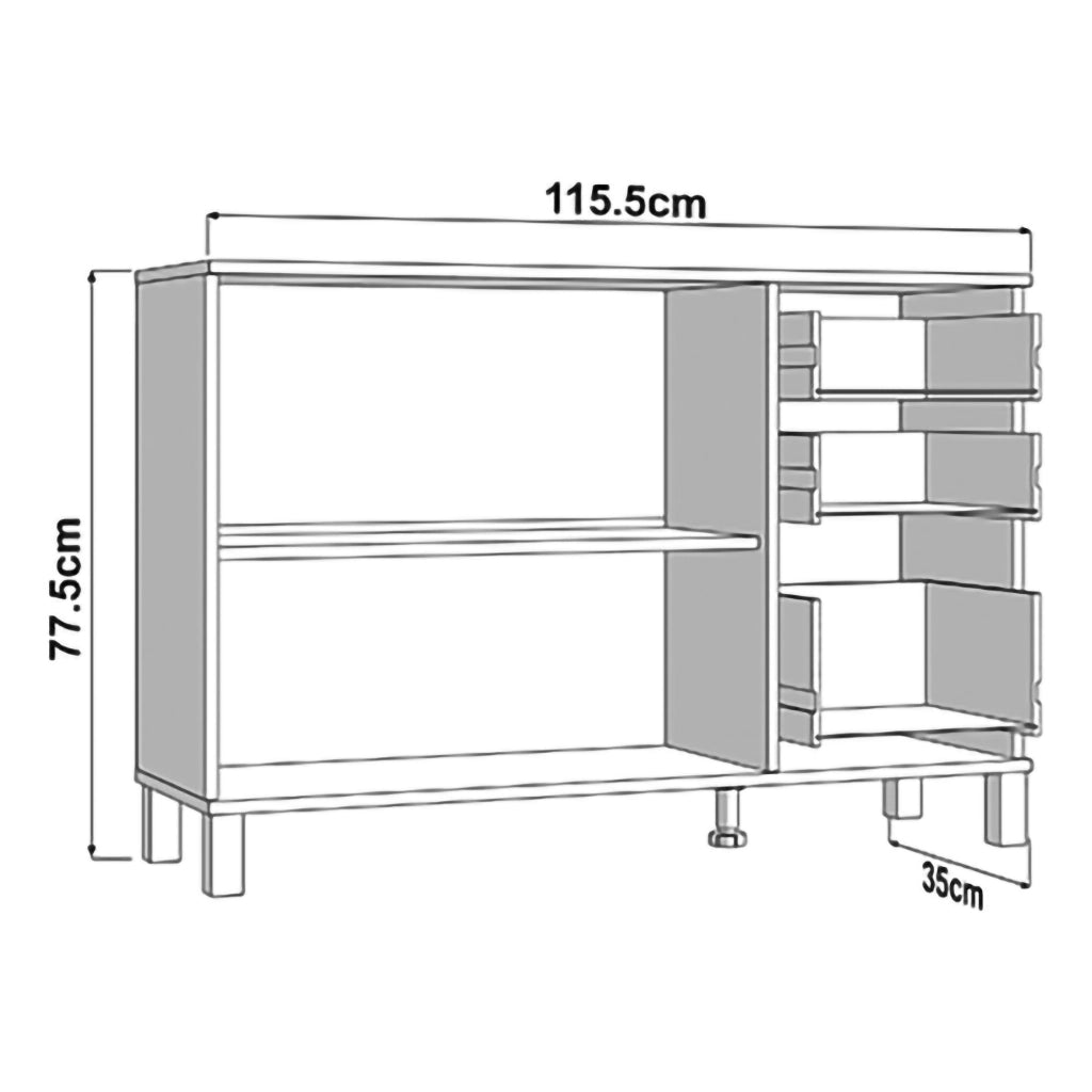 Madia Guatav, Credenza 3 Cassetti, 116x35x78h cm Bianco Opaco