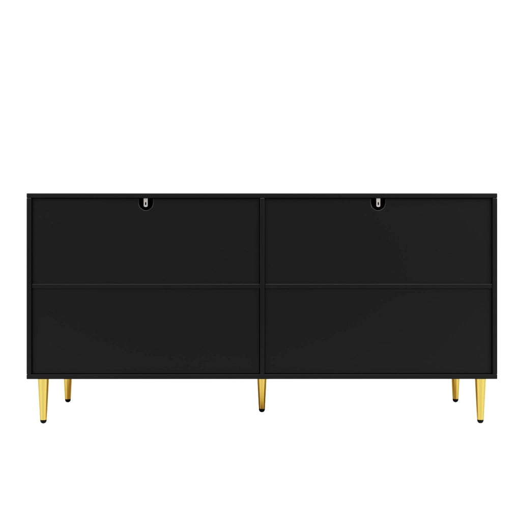 Madia 152x40 cm; design ondulato con dettagli dorati; MDF; nero