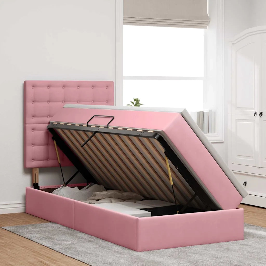 Letto con contenitore e materasso Rosa 100 x 200 cm Velluto