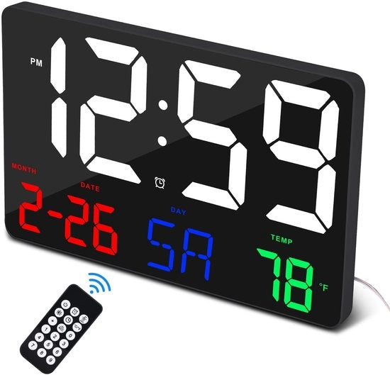 Orologio Digitale a Parete, 11,5" Orologio Digitale con Display Grande e Comando a Radio, Extra Grande Orologio LED a Parete con Data/Ora, 12/24H, Grande Orologio per Casa, Ufficio, Cucina, Scuola, Palestra