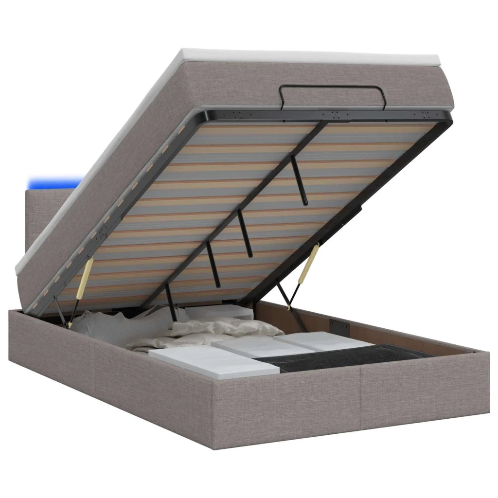 Letto Ottomano con Materasso e LED Tortora 120 x 190 cm Tessuto 3456895