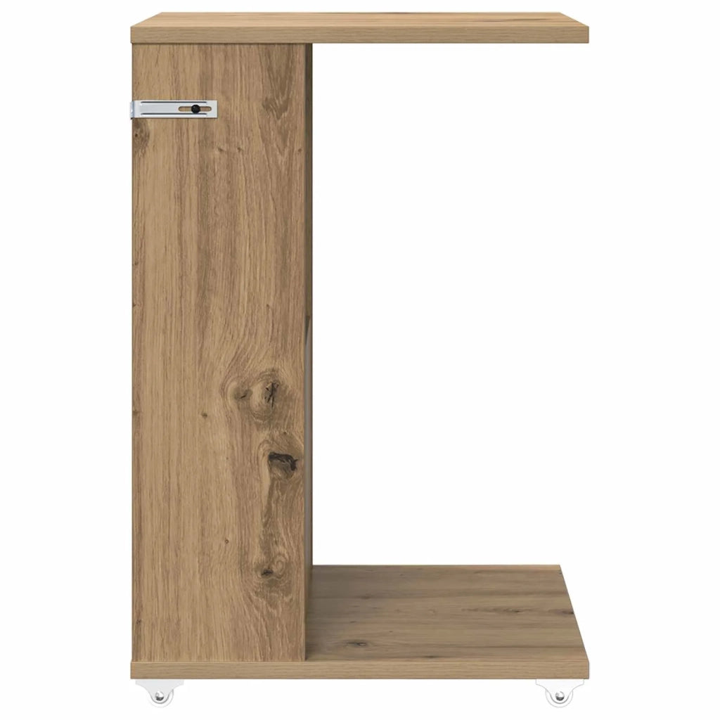 Tavolo laterale con ruota Rovere artigianale 40 x 35 x 60 cm