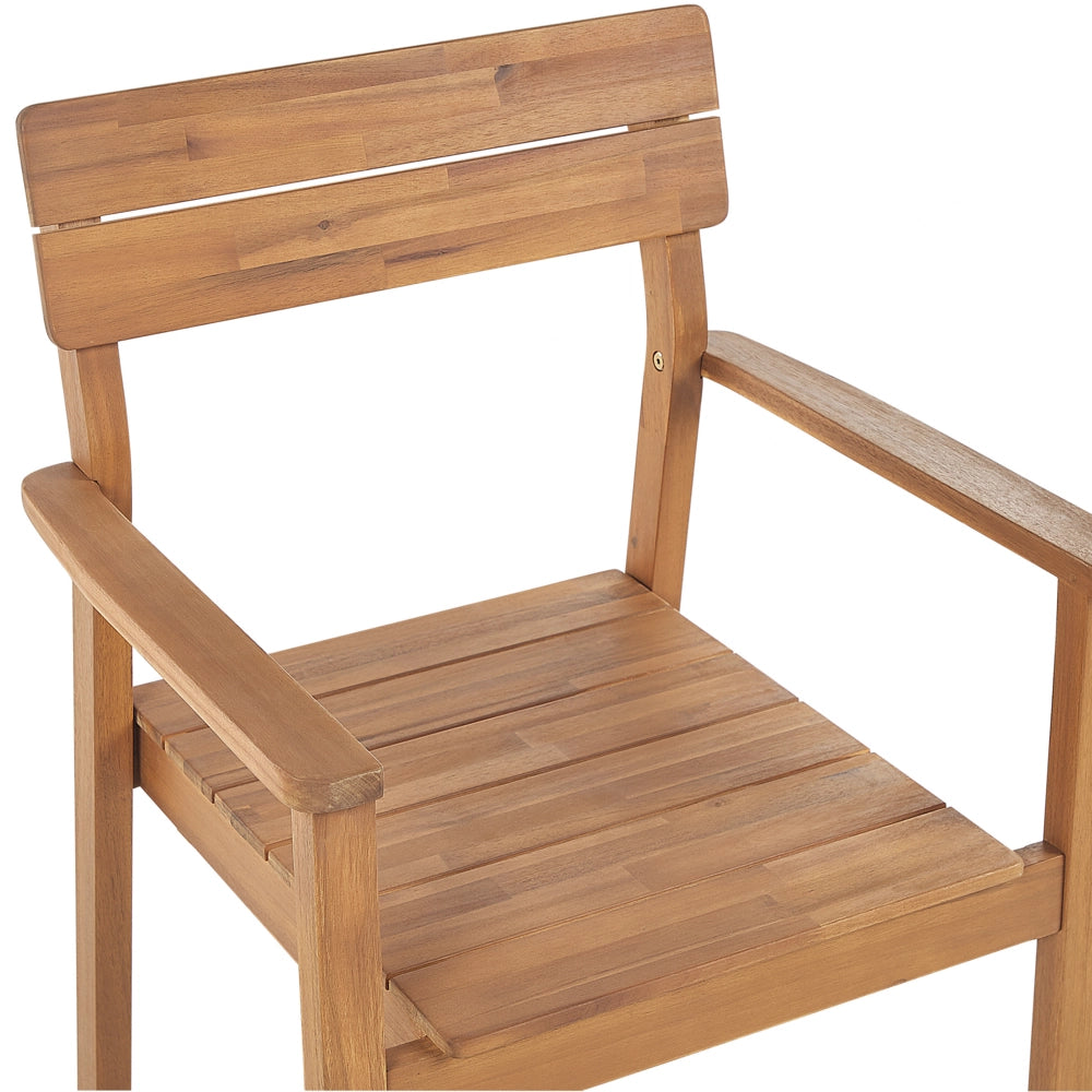 Set di 2 sedie da giardino in legno di acacia chiaro da esterno con braccioli in stile rustico