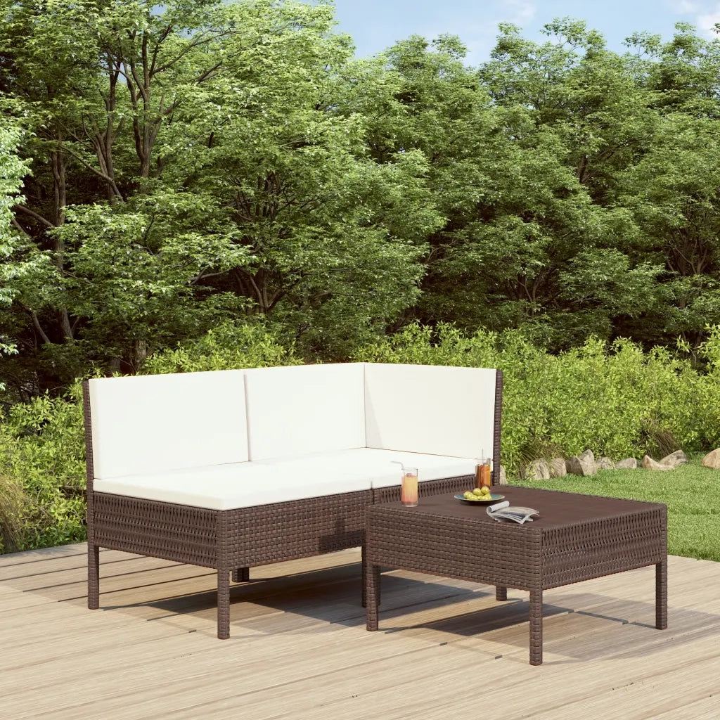 Set Divani da Giardino 3 pz con Cuscini in Polyrattan Marrone 310185
