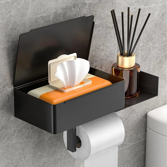 Sostegno per carta igienica in acciaio inossidabile, supporto per carta igienica adesivo o perforante, sostegno per carta igienica per bagno cucina (nero, stile B)