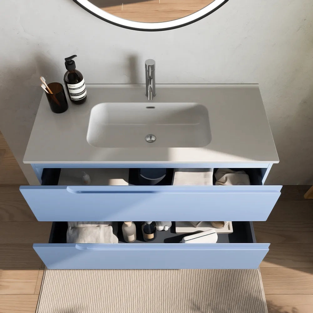 Mobile bagno sospeso 100 cm due cassetti carta da zucchero con lavabo | Ardenne