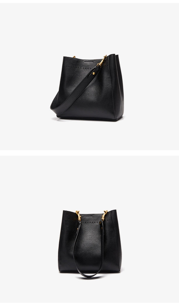 Borsa a tracolla da donna in vera pelle, alla moda, modello hobo bag, nera.