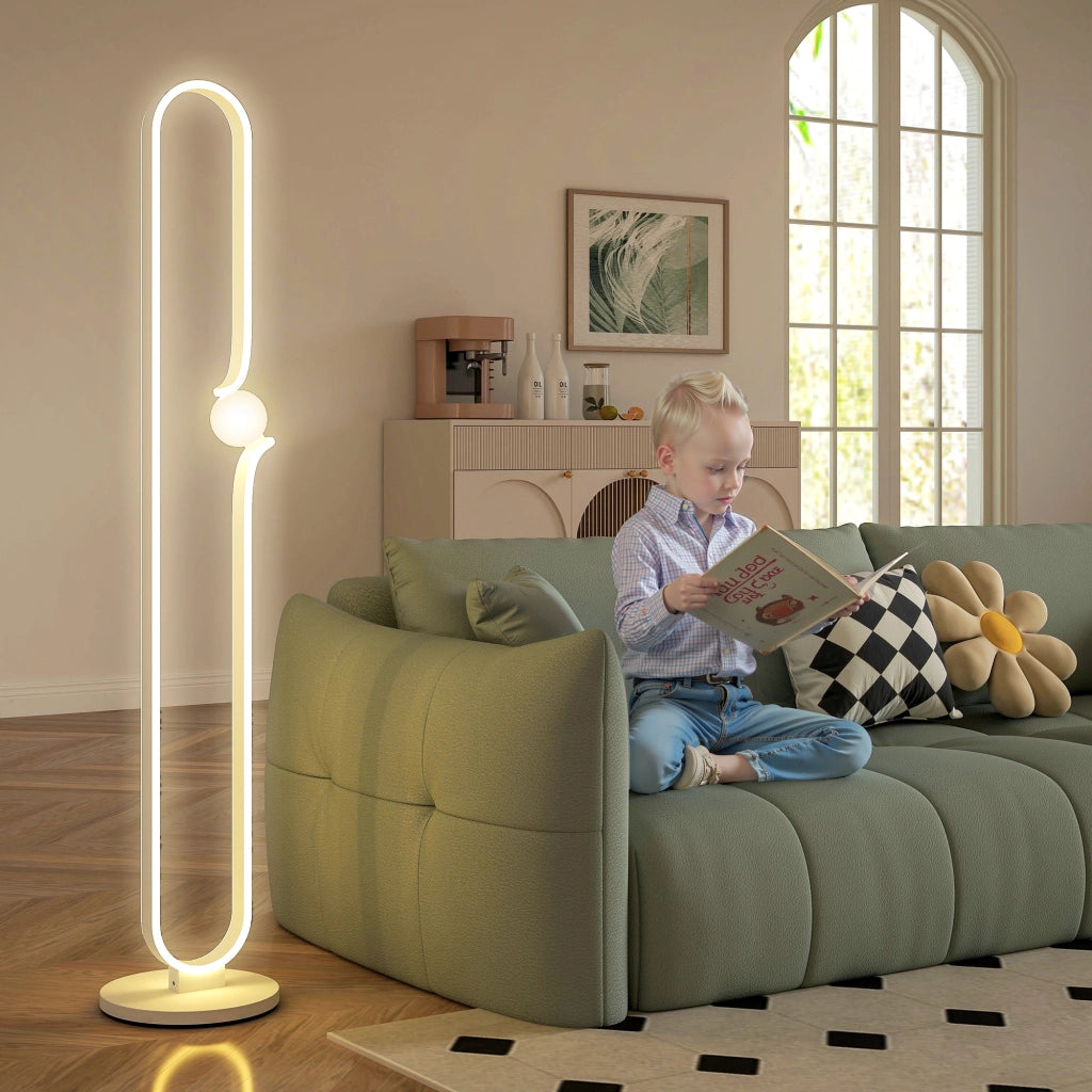 Lampada da Terra a LED Design ad Arco con Sfera in Vetro Luminosità Regolabile e Interruttore a Pedale Bianco