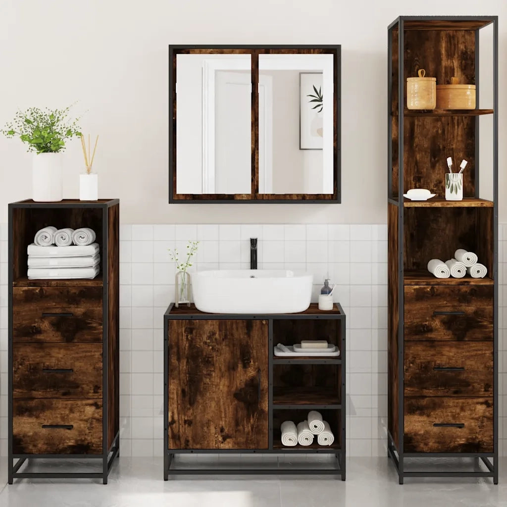Set Mobili da Bagno 4 pz Rovere Fumo in Legno Multistrato 3301267