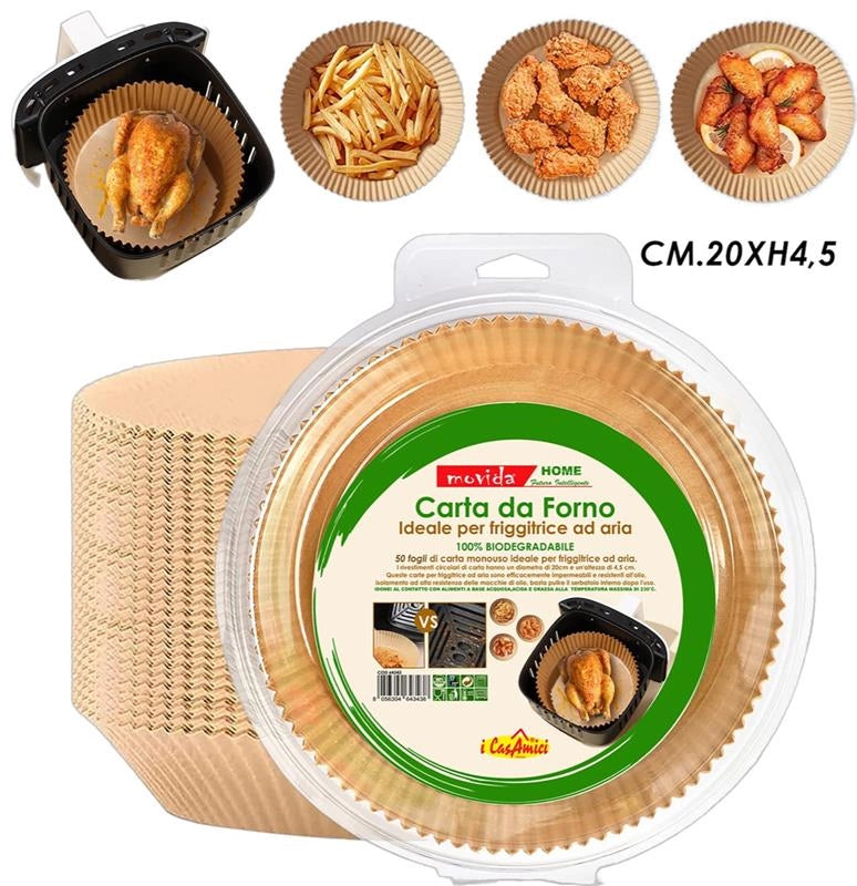 MAURY'S CARTA DA FORNO D 20X4,5 CM TONDA IDEALE PER FRIGGITRICE AD ARIA 100% BIODEGRADABILE  50 FOGLI
