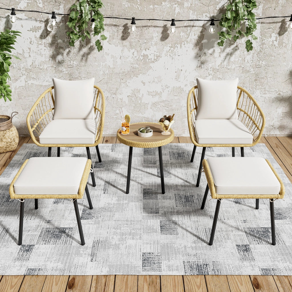 SET TAVOLO GIARDINO 5 PEZZI 67,06x67,06x42,16 cm Rattan Bianco e Naturale