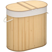 Cesto Portabiancheria a 2 Sezioni, 2 Coperchi e Capacit¨¤ 100L con Sacca Interna Removibile, 62.5x37x60.5 cm