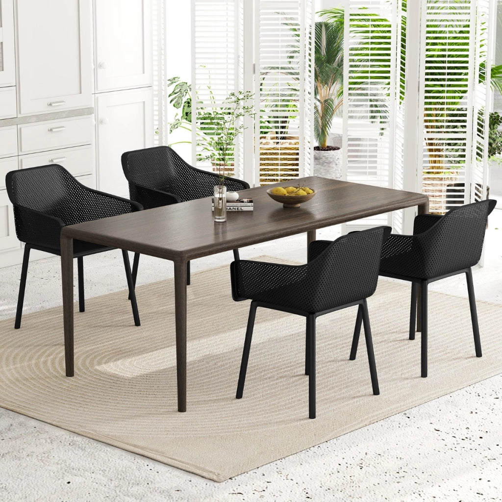 Set 2 sedie da pranzo moderne in plastica con gambe resistenti, Sedie da pranzo da cucina con schienale traspirante in rete-Sedie da pranzo