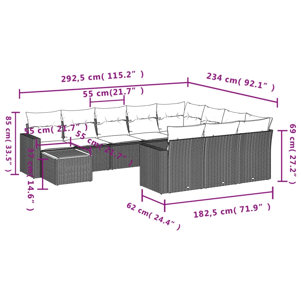 Set Divani da Giardino 11 pz con Cuscini in Polyrattan Nerocod mxl 112108