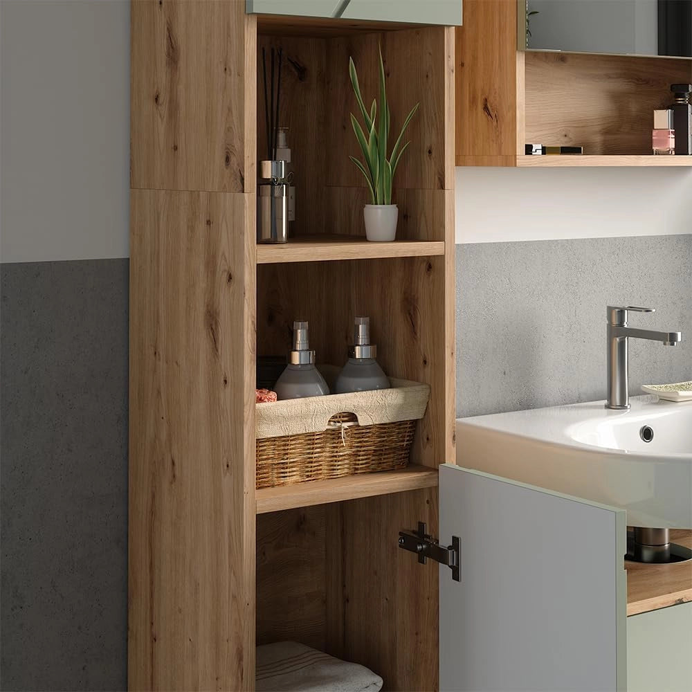 Set di mobili da bagno Irma, Verde salvia, 80 cm, composto da mobile sottolavabo, specchiera e colonna alta
