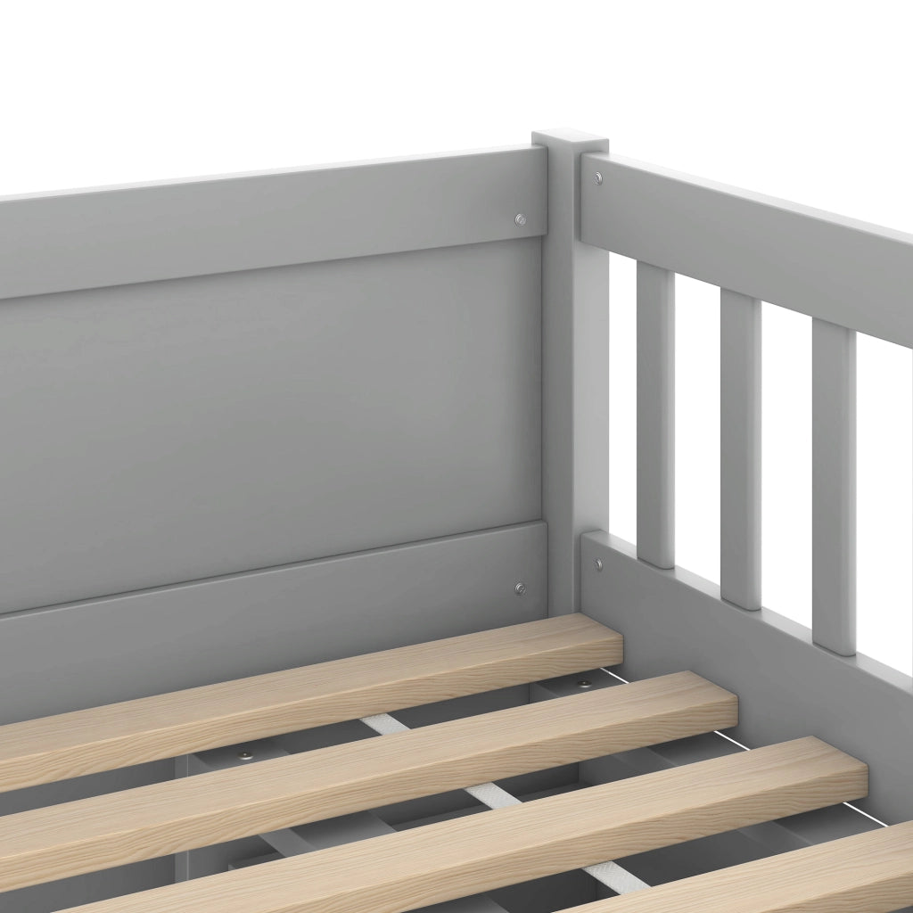 LETTO Semialto 90x200 cm Grigio con 4 Cassetti, Scala e Grembiule di Sicurezza