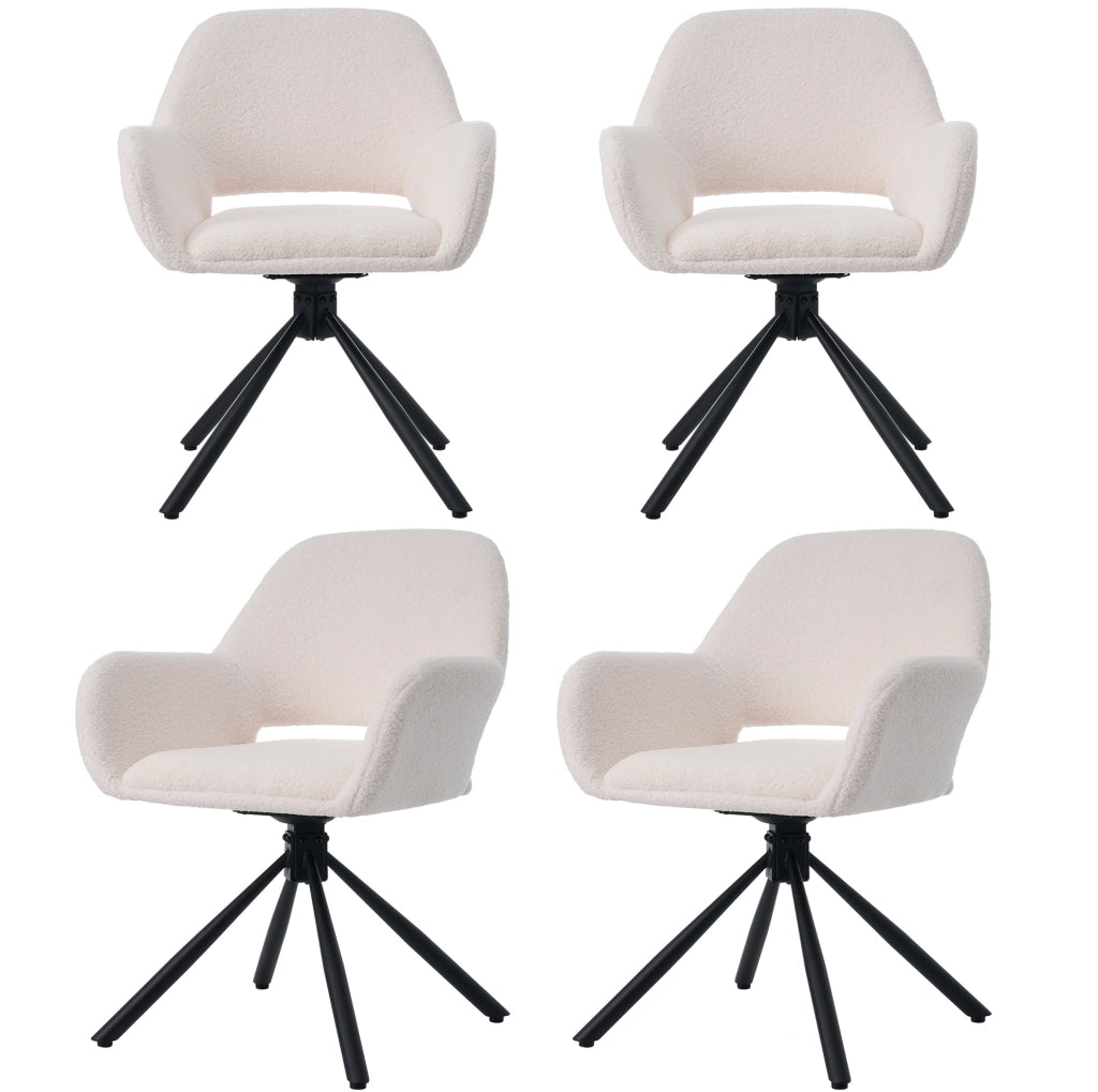 Set di 4 sedie da pranzo girevoli con braccioli in sherpa bianco
