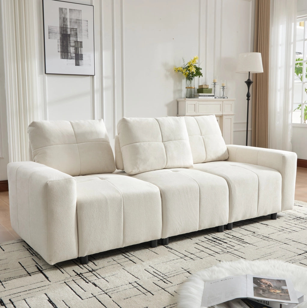 Divano letto 213x94x84 cm con schienale regolabile; 3 posti; in chenille beige bianco