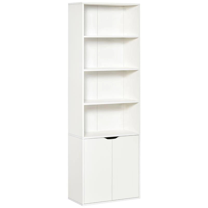 LIBRERIA MODERNA 4 RIPIANI CON ARMADIETTO A 2 ANTE IN LEGNO, 59X29X180CM, BIANCA