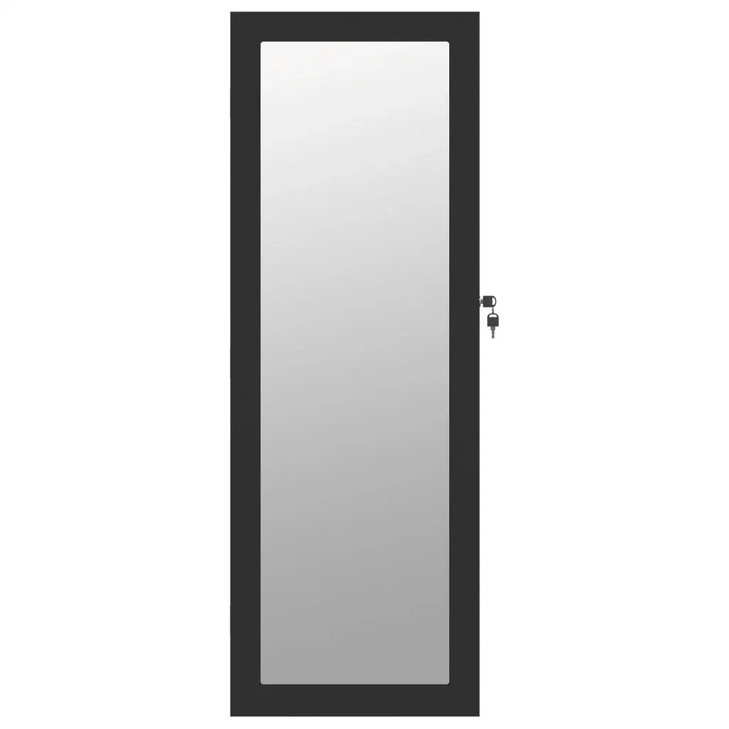 Armadio Portagioie con Specchio a Muro Nero 37,5x10x106 cm