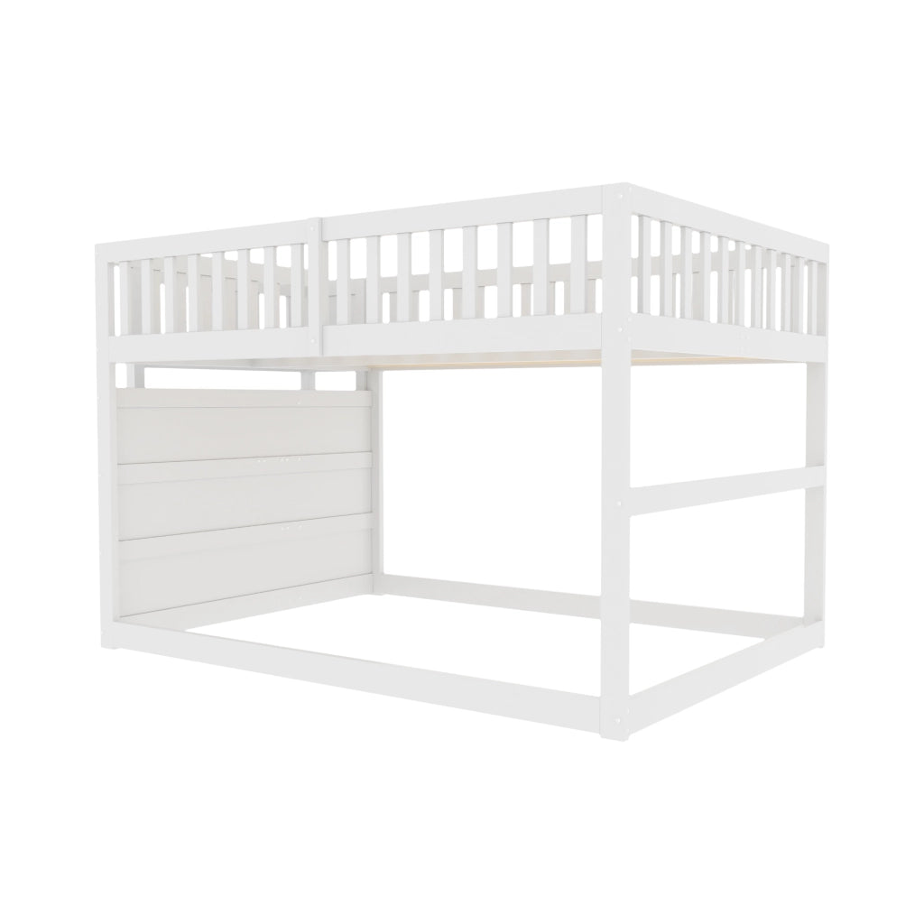 Letto a castello basso bianco in legno con scomparti portaoggetti 140x200 cm