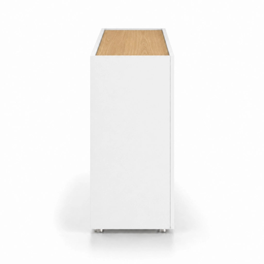 Mobile Contenitore Credenza Moderna In Melaminico Con 4 Ante E 1 Cassetto Design Senza Maniglie Per Soggiorno Sala Da Pranzo 170 X 85 X 40 Cm Bianco E Rovere