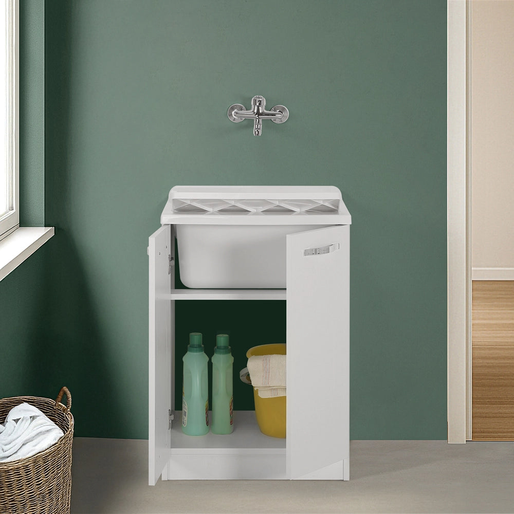 Mobile lavatoio 60x50cm salvaspazio in legno bianco 2 anta linea Pilar