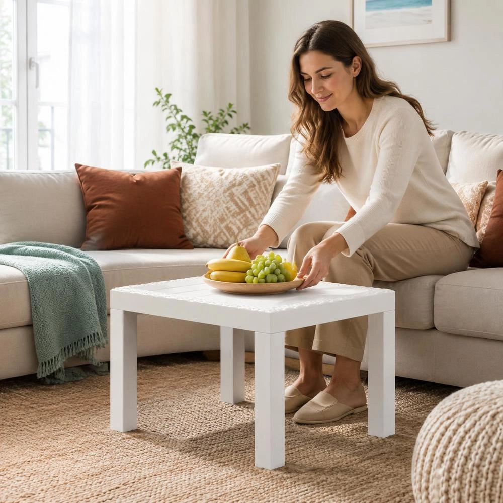Garden Table White 59x47x40 Cm PP