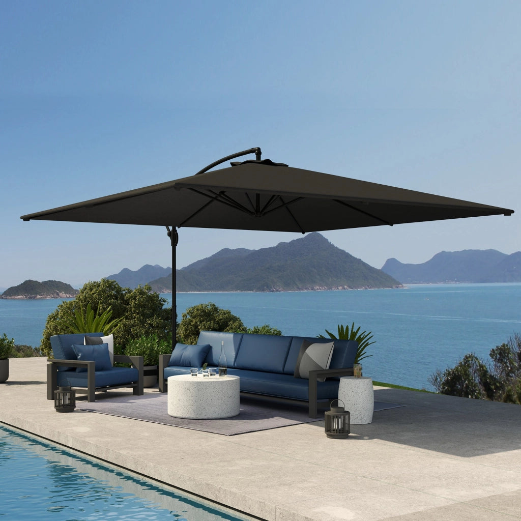 Ombrellone da Giardino a Braccio 355x390x250H cm Girevole a 360° e Inclinabile Grigio