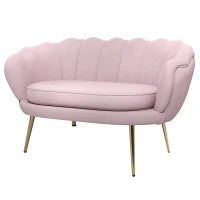 Divanetto 2 Posti in Stile Industrial Chic in Tessuto Effetto Velluto e Metallo, 130x77x77 cm, Rosa