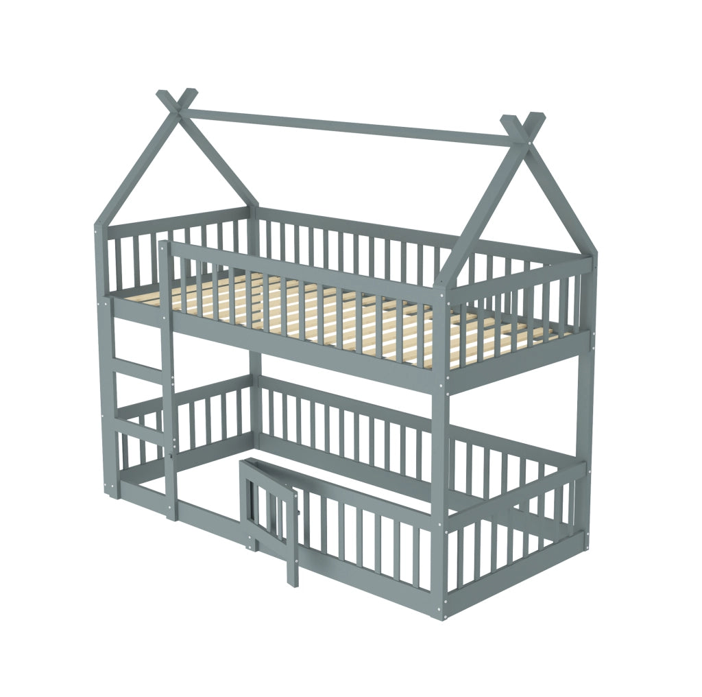 Letto a castello per bambini 90x200 cm con scala, grigio