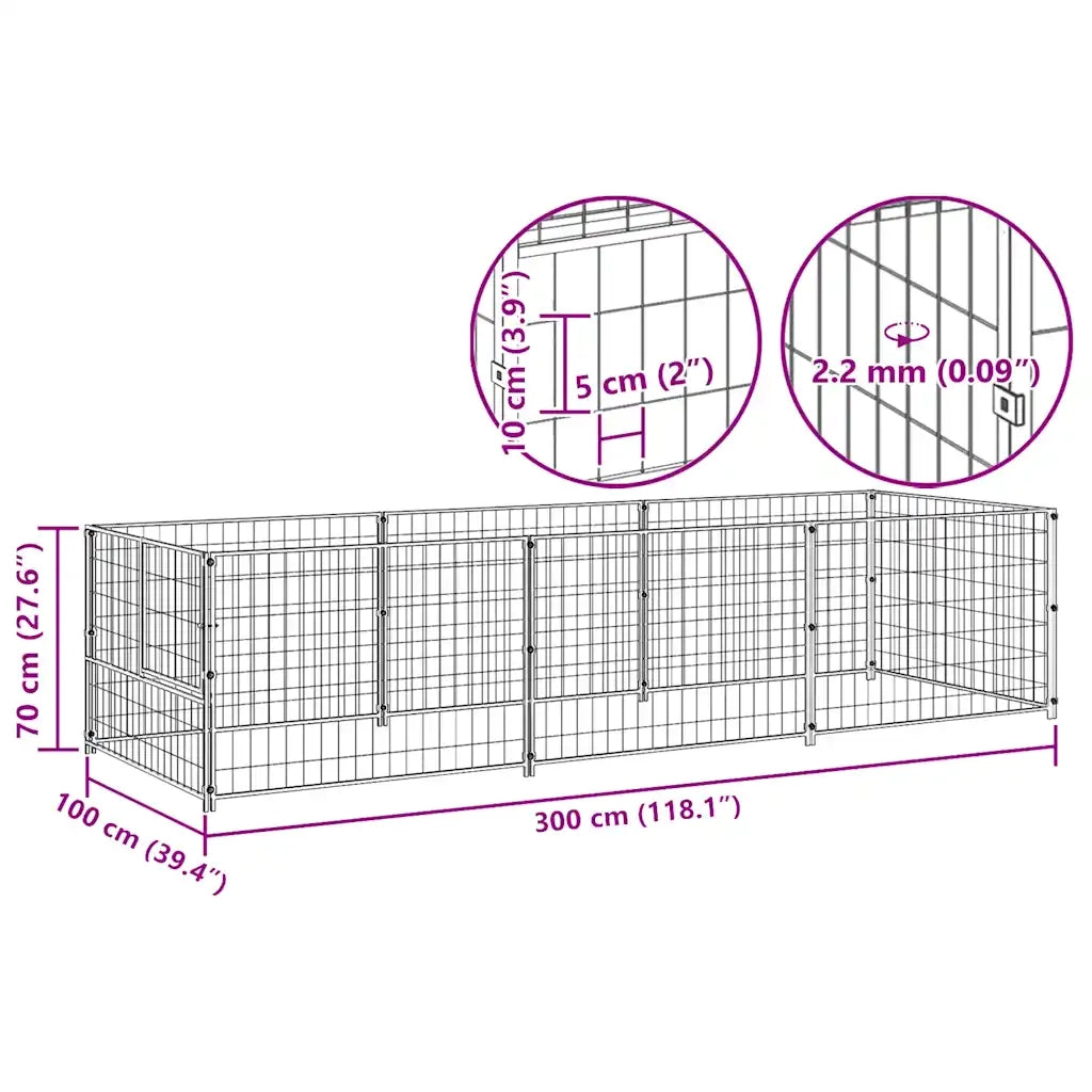 Gabbia per Cani Nera 3 m² in Acciaio 3082093