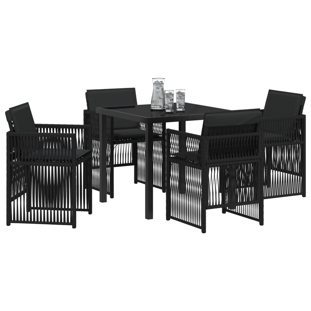 Set da Pranzo da Giardino da 5 Pezzi con Cuscini Neri Rattan
