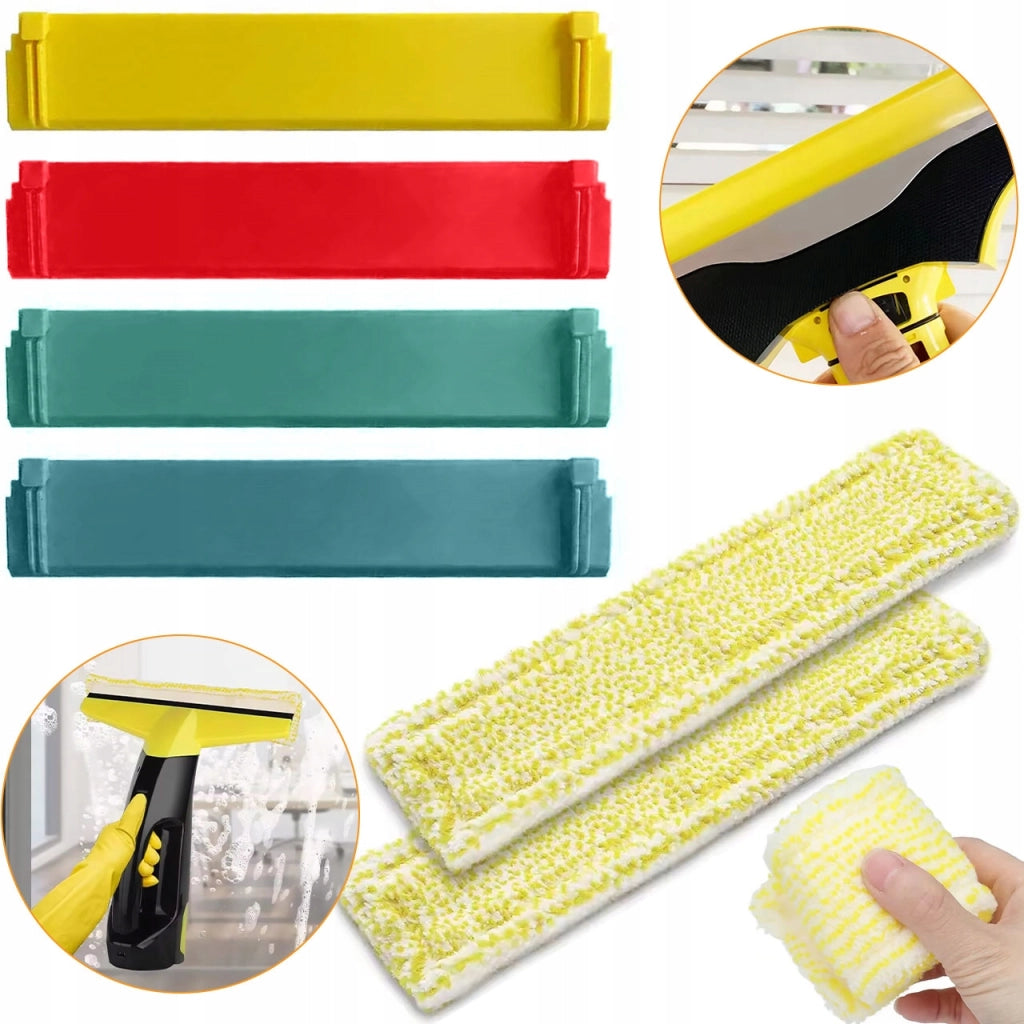 Set di Accessori per Pulizia compatibile con Kärcher WV1 WV2 WV5 – 2 Panni Microfibra + 4 Lame Gomma 28 cm