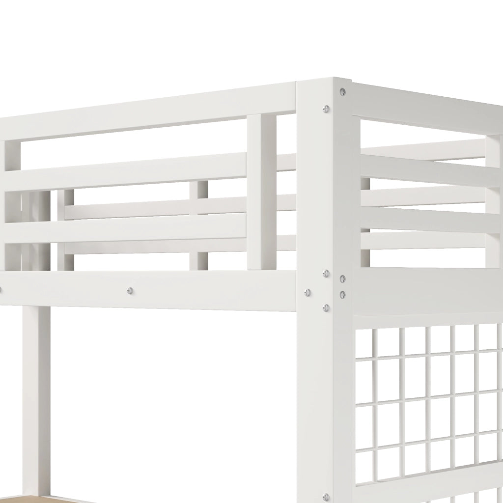 Letto a soppalco 90x200 cm con scrivania; armadio e striscia LED; in metallo e MDF bianco