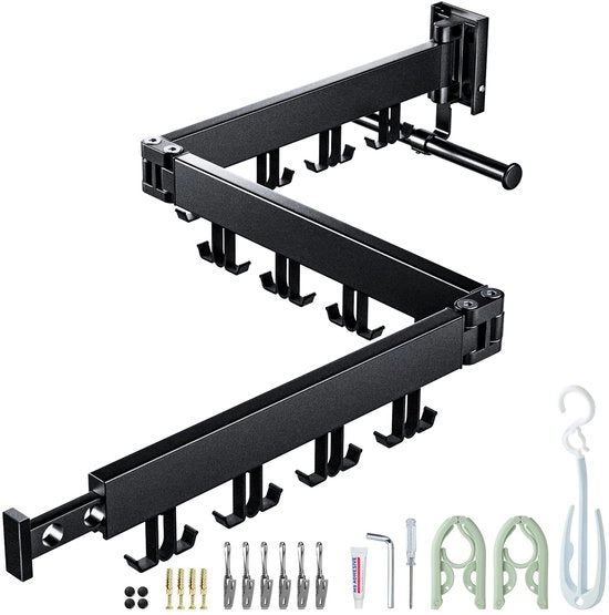 Drogaio 3-facile, nero, fissaggio alla parete, spazievitore, pieghevole, duraturo, per balcone, zona lavanderia, bagno, terrazza, appartamento, cameretta (nero-2)